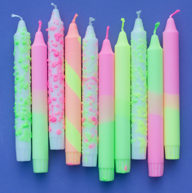 Taper Candles- (2 pack)  Neon Mix